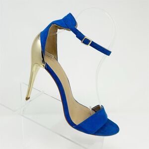 Zara Women's Blue Strappy Heels Gold Stiletto Size 36 (US 5.5-6) Party Shoes